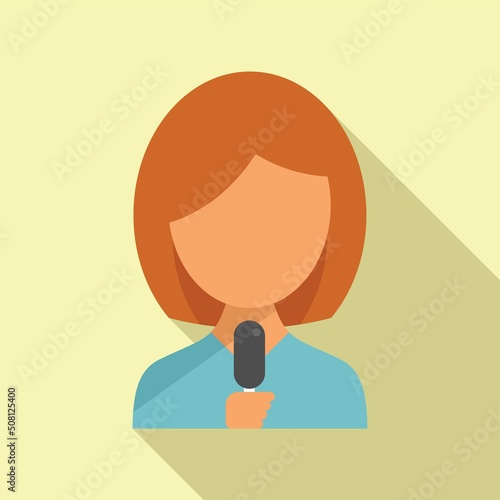 Woman journalist icon flat vector. Reportage tv