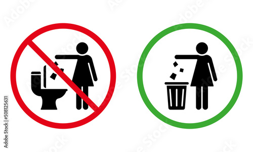 Forbidden Drop Rubbish Silhouette Sign. Please Keep Clean Sticker. Warning Throw Waste to Basket. Allowed Throw Litter, Garbage in Bin Icon. Caution No Dump. Isolated Vector Illustration
