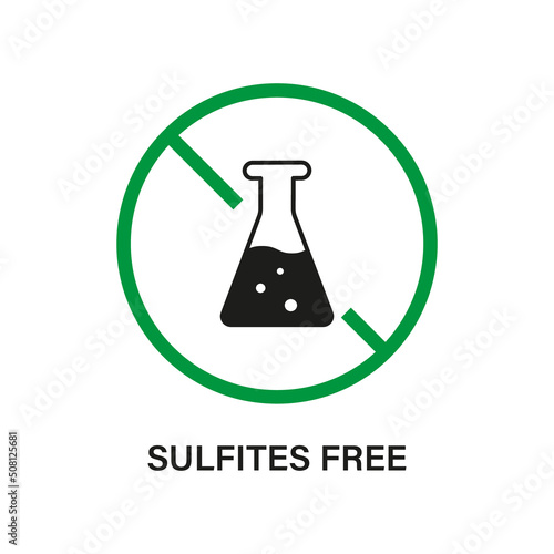 Sulfites Free Stop Sign. No Sulphites Label. Product Not Sulfate Silhouette Icon. Natural Ingredients, Ban Sulfite Logo. Flask, Test Tube Chemical Forbidden Symbol. Isolated Vector Illustration