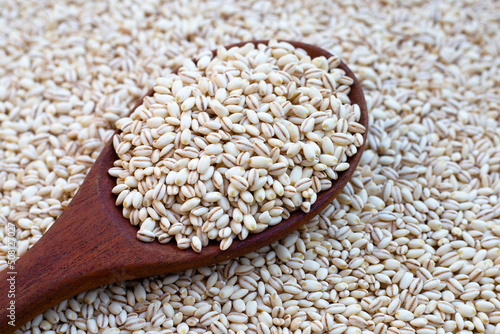 Barley grain with wooden spoon