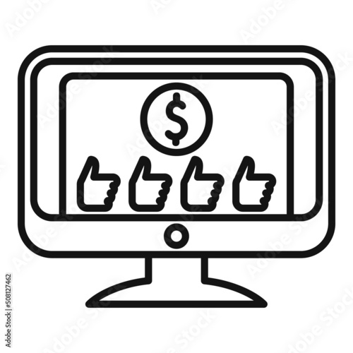 Thumb up monetization icon outline vector. Mobile money