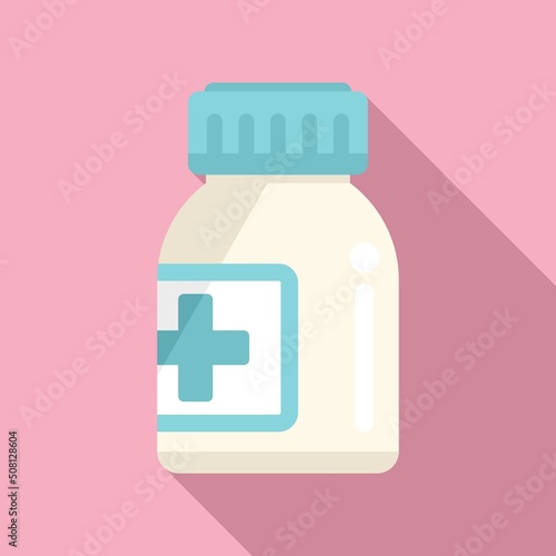 Medical pill jar icon flat vector. Pill jar