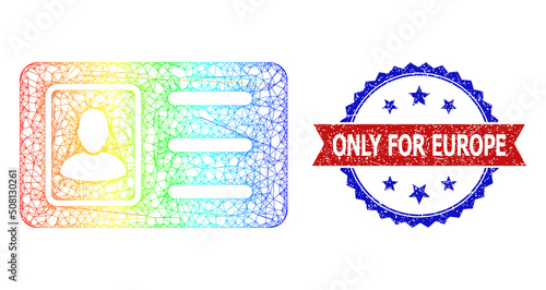 Net mesh photo ID carcass icon with rainbow gradient, and bicolor unclean Only for Europe watermark. Red badge includes Only for Europe text inside blue rosette. Colorful carcass net photo ID icon.