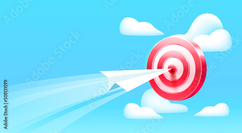 Target aircraft landing page, banner business 3d icon. Vector