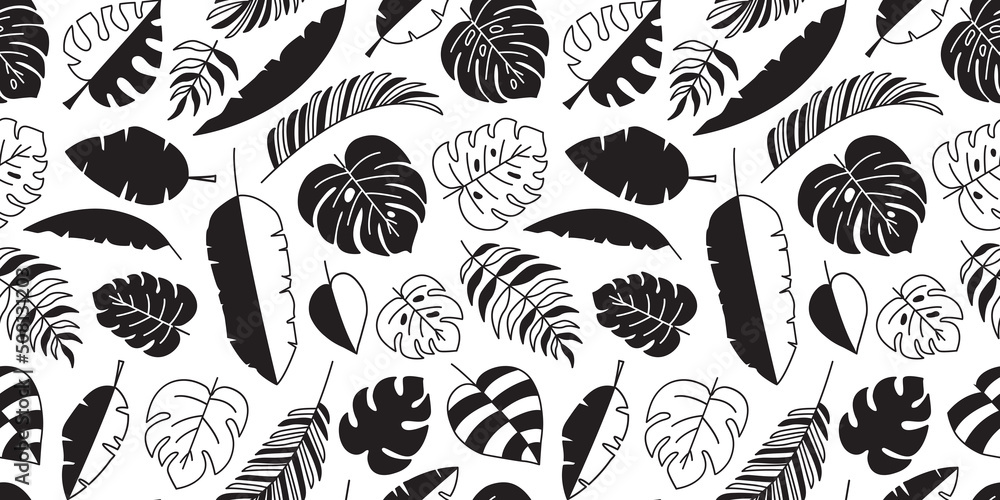 Palm leaf vector seamless pattern, black tree foliage print, floral texture, jungle summer background. Tropical illustration Palm leaf vector seamless pattern, black tree foliage print, floral texture, jungle summer background. Tropical illustration