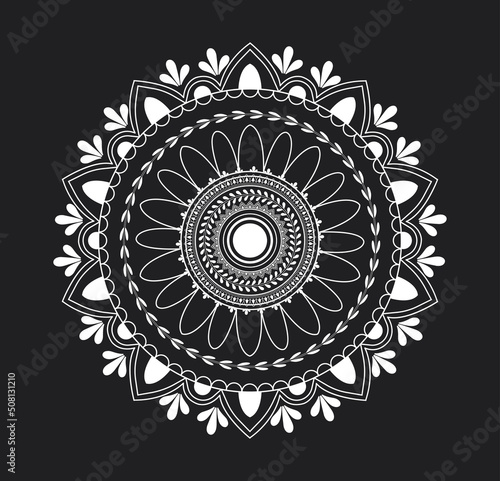 Ornament circle in boho style. Traditional style and minimalism in creativity. Esotericism and mysticism. Unusual geometric shapes, abstract painting for room. Cartoon flat vector illustration