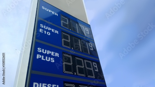 exploding fuel costs on a price board of a gas station
