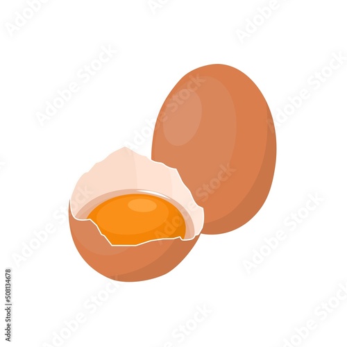 Vector illustration, cracked egg shell isolated on white background, template design for recipe or national egg day banner.