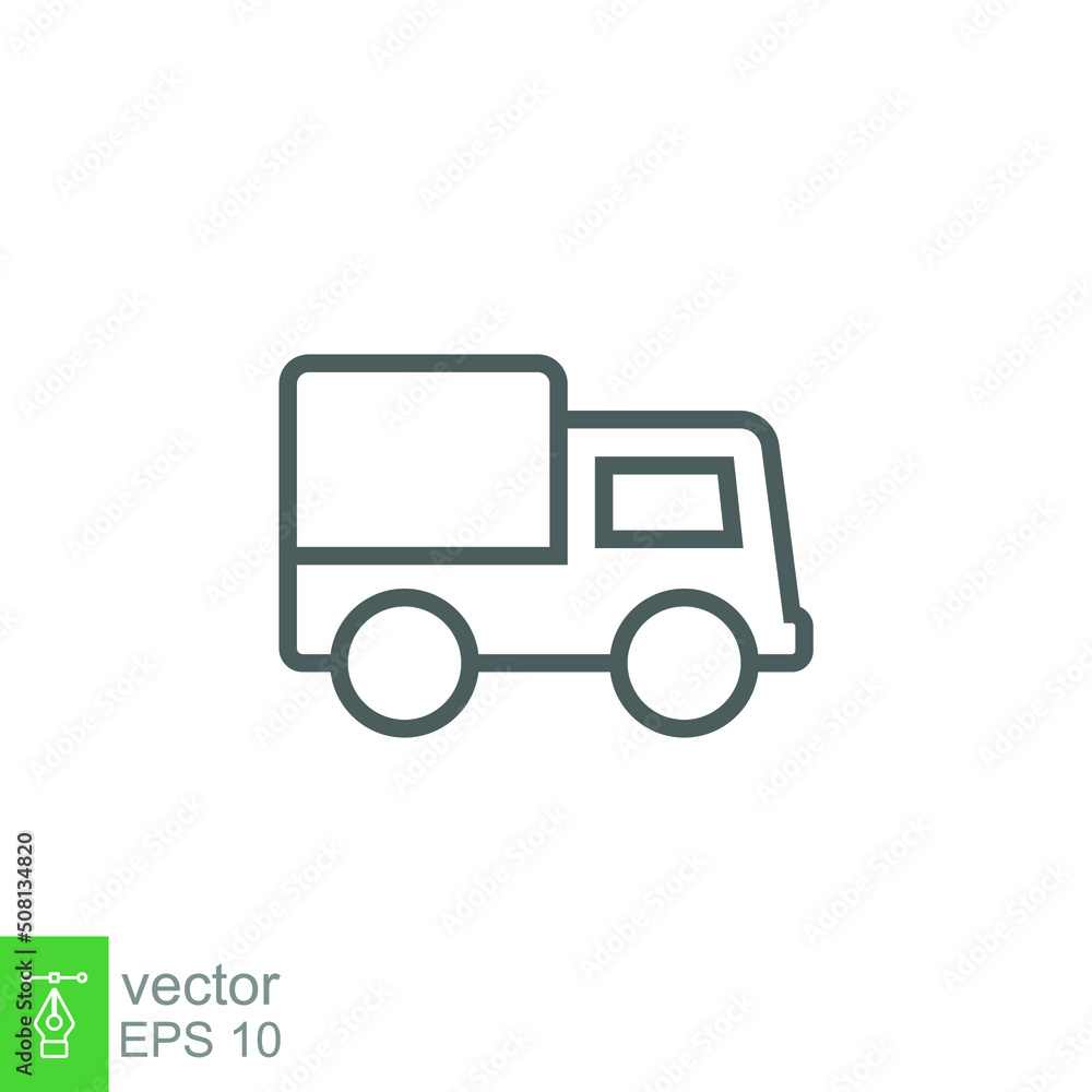 Truck icon. Simple outline style. Thin line symbol. Shipping car, delivery concept. Vector illustration isolated on white background. EPS 10.