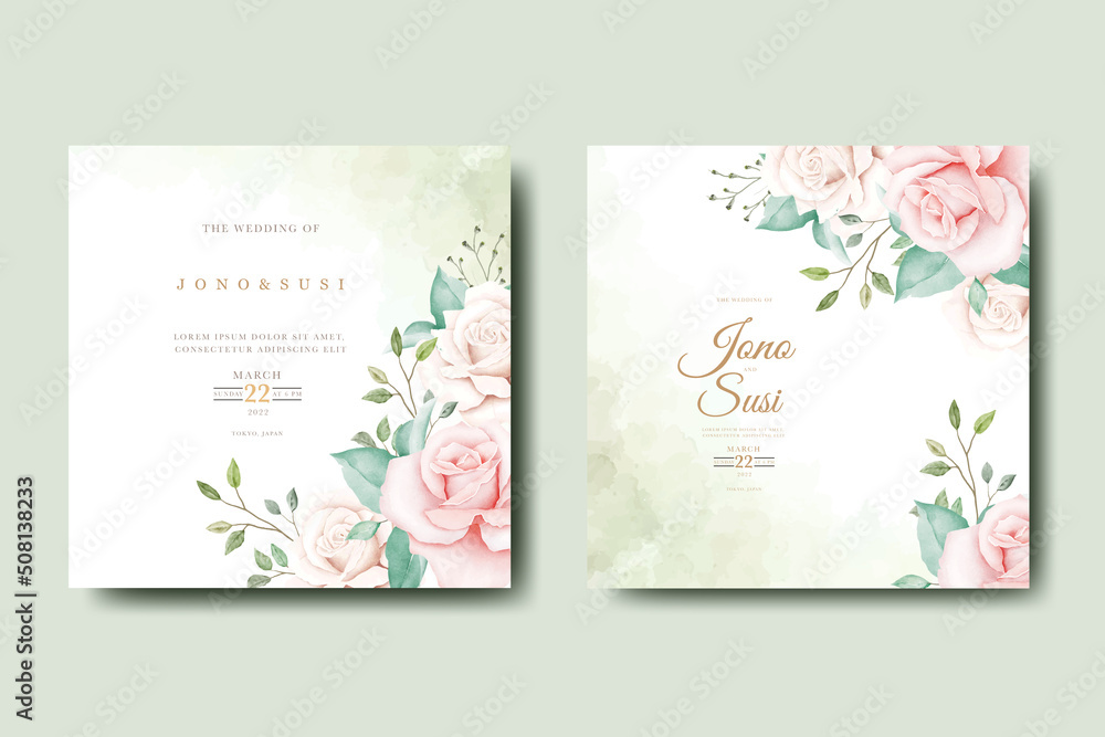 Beautiful Roses Watercolor Wedding Invitation Card 