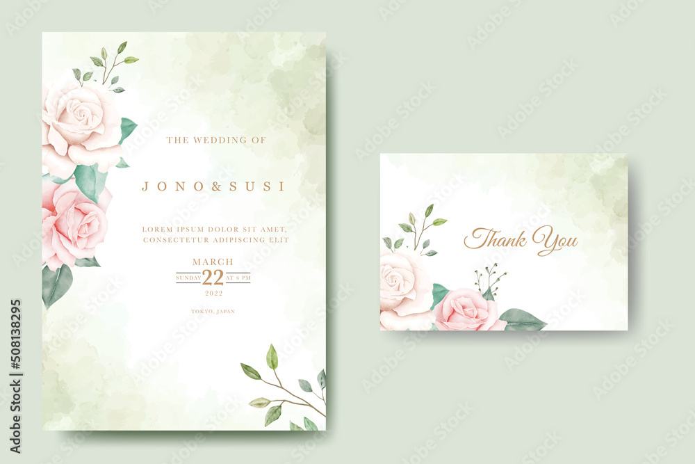 Beautiful Roses Watercolor Wedding Invitation Card 