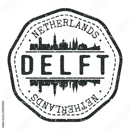 Delft, Netherlands Stamp Skyline Postmark. Silhouette Postal Passport. City Round Vector Icon. Vintage Postage Design.