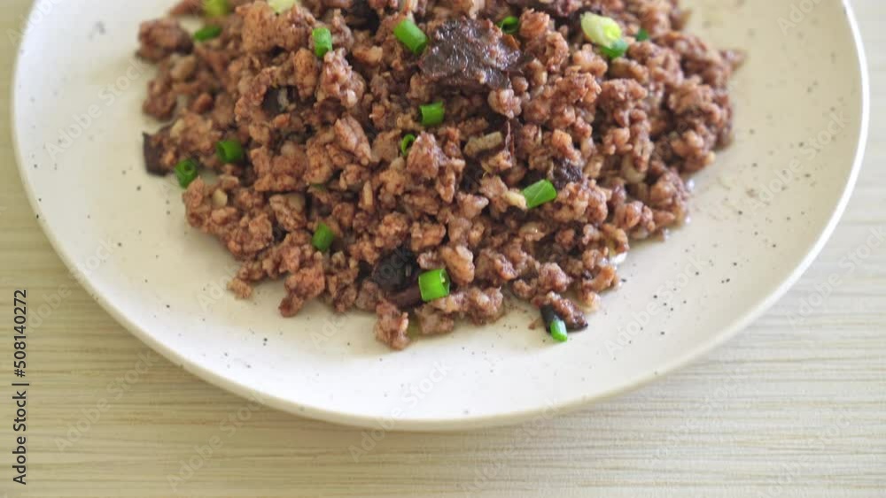 Stir-fried Chinese Olives with Minced Pork - Asian food style Stir-fried Chinese Olives with Minced Pork - Asian food style