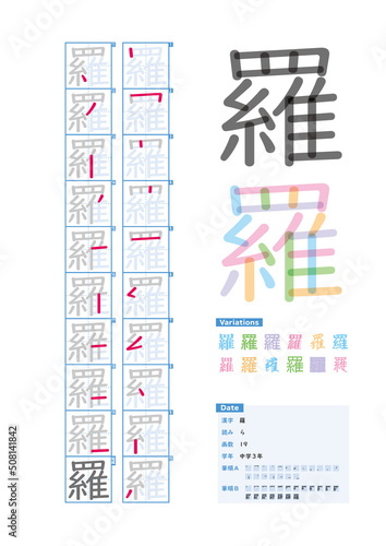 書き順_中学3年_羅（ら）_Stroke order of Japanese Kanji © kakijun_jp