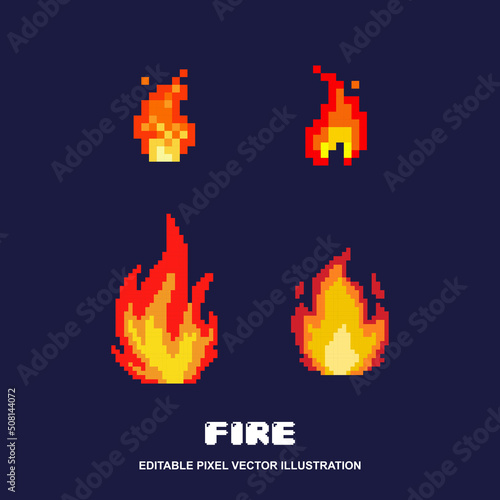 Pixel fire icon set design vector