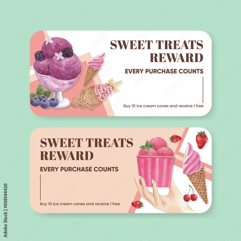 Obraz premium Voucher template with ice cream flavor concept,watercolor style