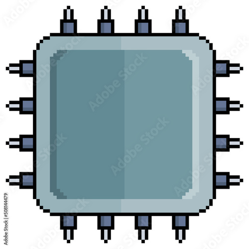 Pixel art processor CPU vector icon for 8bit game on white background
