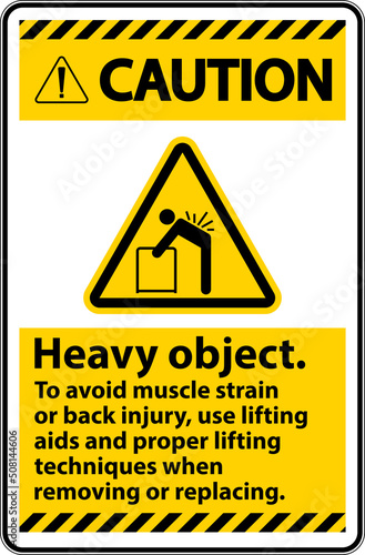 Caution Heavy Object Use Lifting Aids Label On White Background
