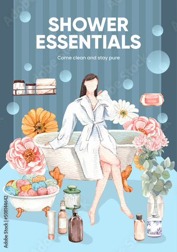 Poster template with bath essential concept,watercolor style