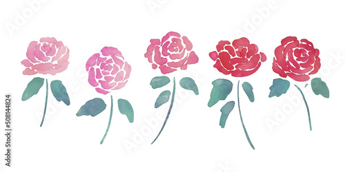 水彩画。水彩画の薔薇イラスト。水彩タッチの薔薇の花束挿絵。Watercolor painting. Watercolor rose illustration. Watercolor touch rose bouquet illustration.