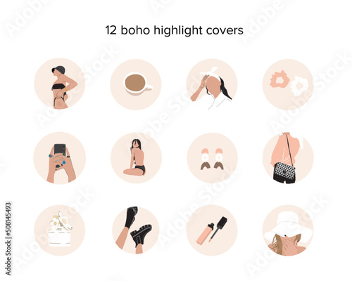 Abstract fashion silhouettes, woman highlights for social media. Vector contemporary art illustration. Boho women blog beauty lifestyle.