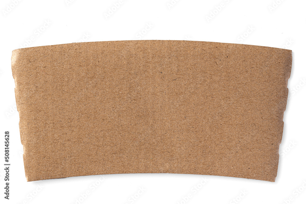 Cardboard Coffee Cup Sleeve Collapsed Flat Lay Top View Isolated on