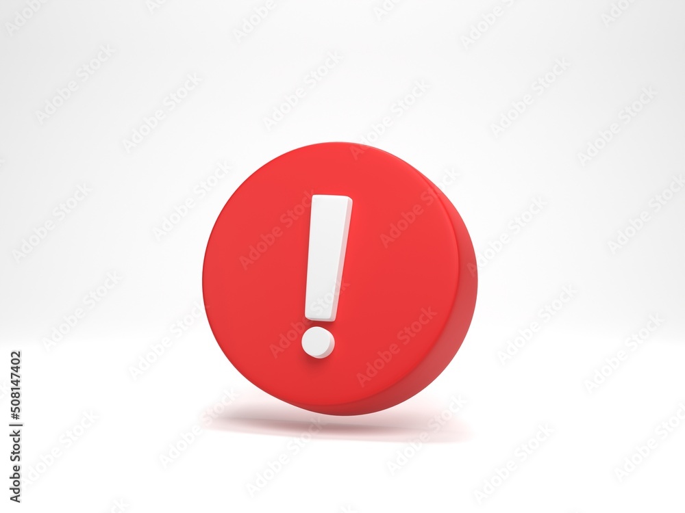 3D rendering, 3D illustration. Exclamation mark symbol. Attention or caution sign icon isolated on white background. Hazard warning concept 3D rendering, 3D illustration. Exclamation mark symbol. Attention or caution sign icon isolated on white background. Hazard warning concept