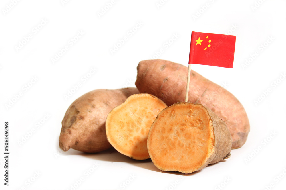 Sweet Potato Isolated on White With Chinese Flag Sweet Potato Isolated on White With Chinese Flag