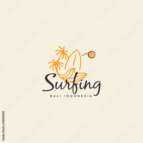 retro line style surf logo  beach  vacation  summer design vector icon illustration