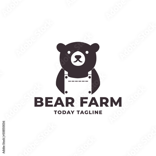 bear logo with farmer concept vector icon symbol design illustration