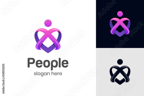 health Heart icon and people love care logo design for Charity and support vector concept, love and happy life vector