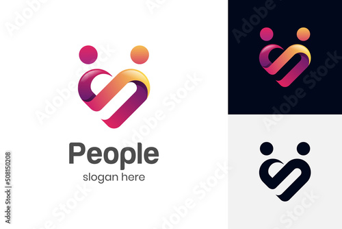 health Heart icon and people love care logo design for Charity and support vector concept, love and happy life vector