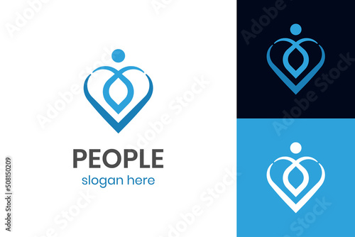 health Heart icon and people love care logo design for Charity and support vector concept, love and happy life vector