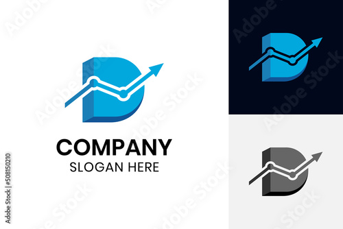 letter D data statistic logo icon design symbol, graph element with arrow grow up marketing business logo