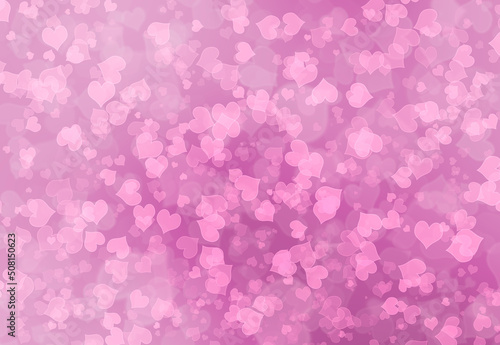 Abstract pink-purple bokeh glitter light background with heart pattern. Ideal for card, valentine’s background , web display etc.,