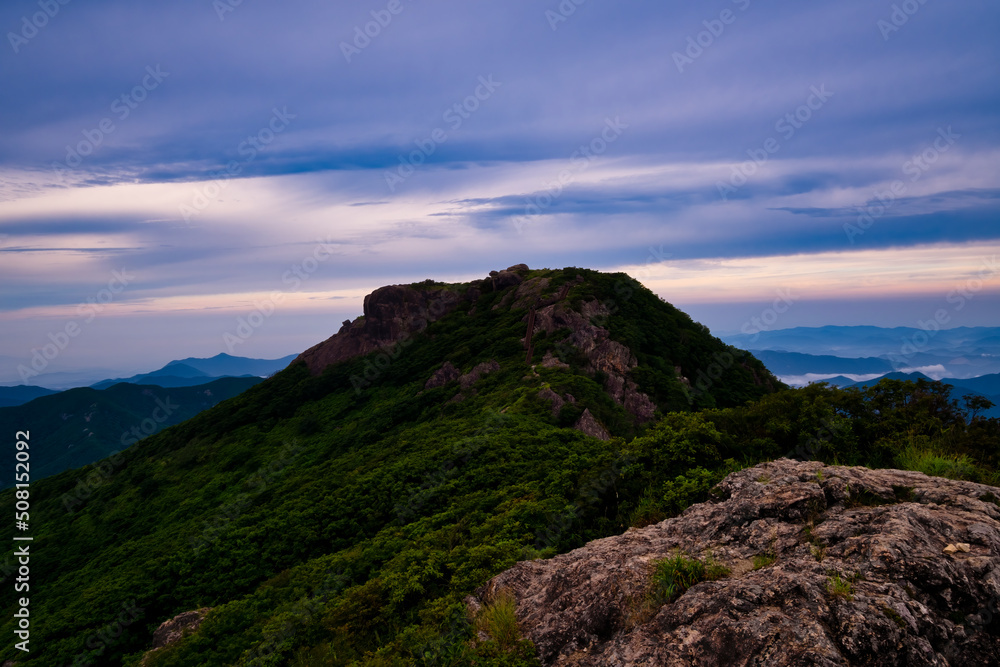 Fototapeta premium Scenic view of Mt.Unjangsan during sunrise