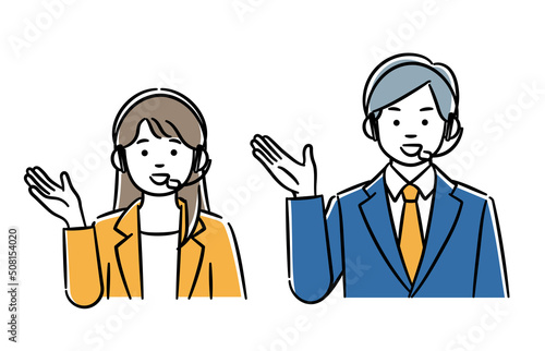 コールセンターの男女のシンプルイラストセット