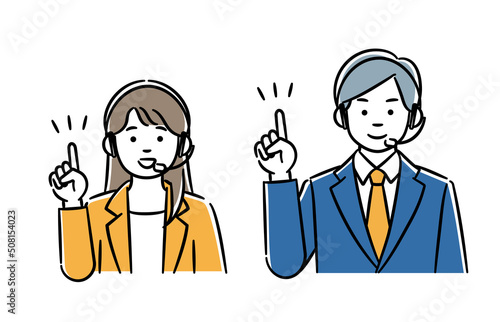 コールセンターの男女のシンプルイラストセット
