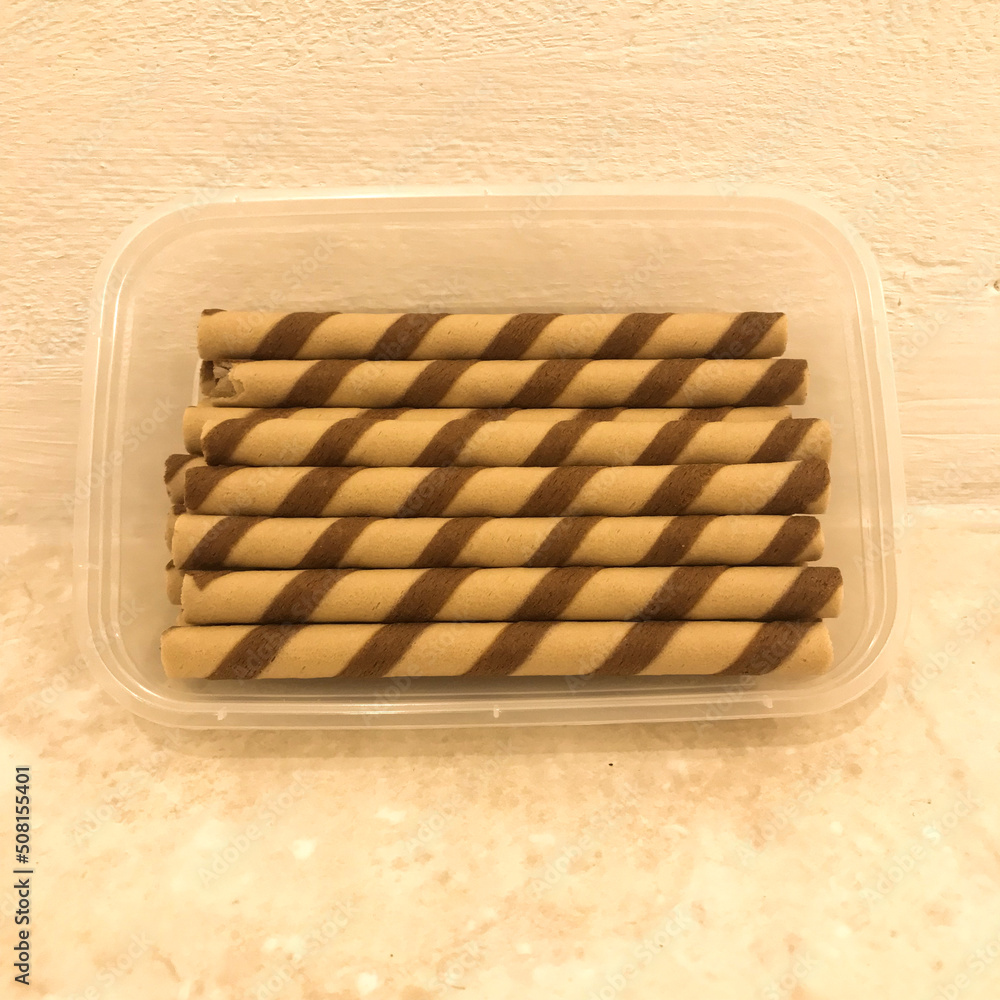 Vanilla Wafer Roll with Chocolate Filling on Lunch Box Vanilla Wafer Roll with Chocolate Filling on Lunch Box