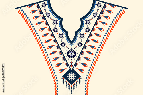 Ethnic Neck Collar Embroidery for fashion and other uses in vector. Geometric oriental pattern ethnic traditional flower necklace embroidery designs for fashion clothes, t-shirts in tribal style.