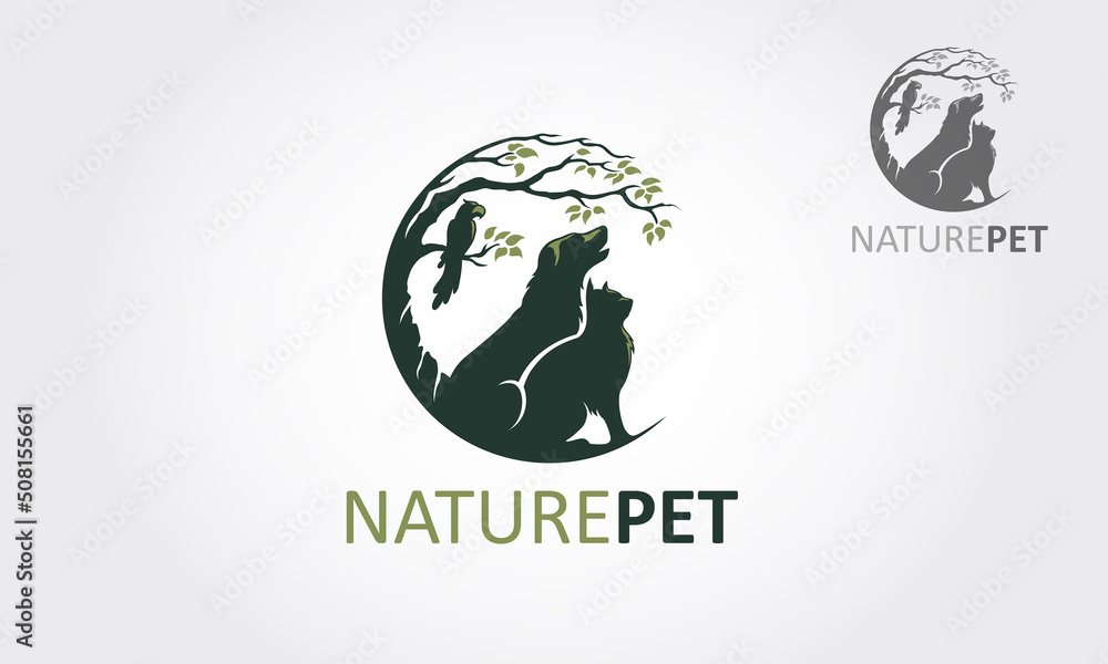 Nature Pets Vector Logo Illustration. Modern animal icon label for store, veterinary clinic, hospital, shelter, business services, etc.