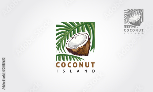 Coconut Island Logo Template. Coconut illustration with leaves. Coconut Island logo is fully customizable it can be easily edit to fit your needs.