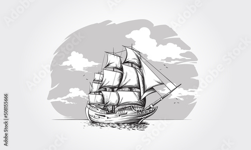 Sailing Ship Vector Illustration. The Illustration a great suitable for Sail application & activities.