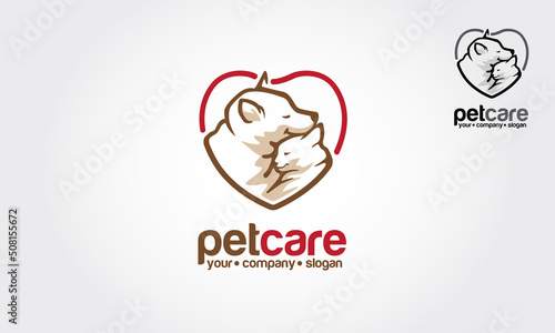 Pets care Vector Logo Template. This logo design suitable for business, animal, pet, pet care, dog and cat, veterinary, animal centre, etc.