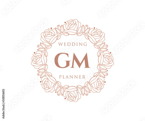 GM Initials letter Wedding monogram logos collection, hand drawn modern minimalistic and floral templates for Invitation cards, Save the Date, elegant identity for restaurant, boutique, cafe in vector