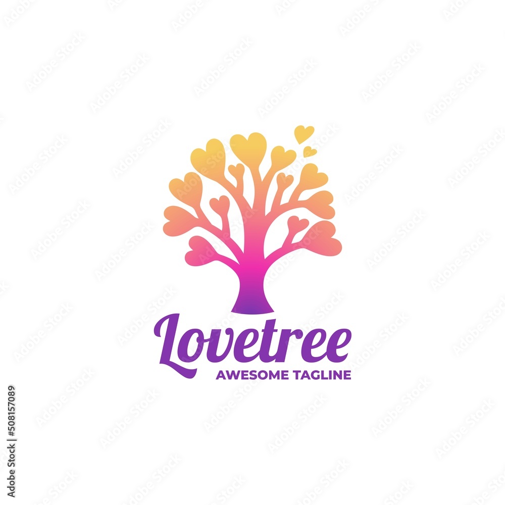 Obraz premium Vector Logo Illustration Love Tree Gradient Colorful Style.