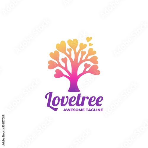 Vector Logo Illustration Love Tree Gradient Colorful Style.