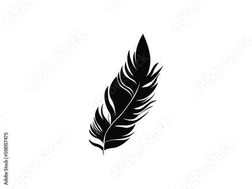 feather Vector illustration. feather silhouette symbol. emblem isolated on white background, Flat style for graphic, sketch bird plume logo.