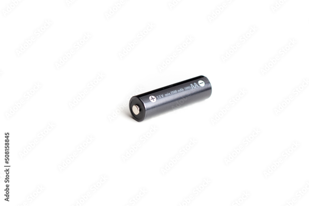 One rechargeable battery over white background One rechargeable battery over white background