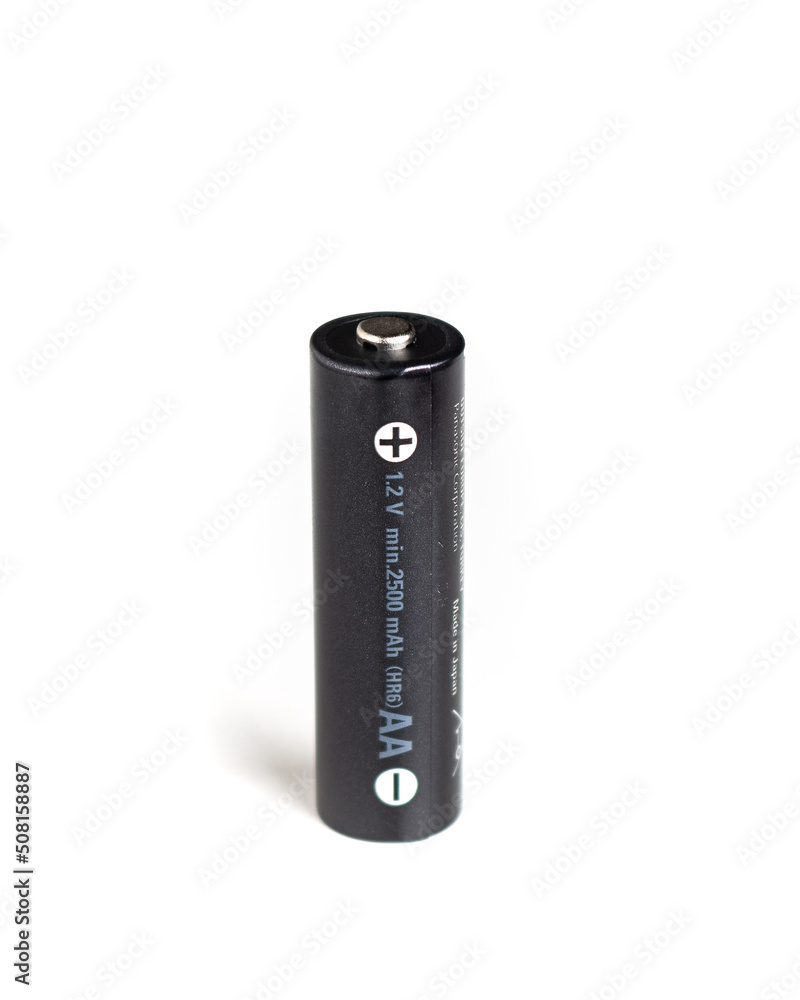 One rechargeable battery over white background One rechargeable battery over white background